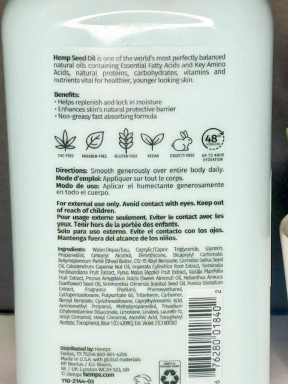 Hempz Triple Moisture Body Lotion 🌿 Herbal Whipped 17 oz NEW